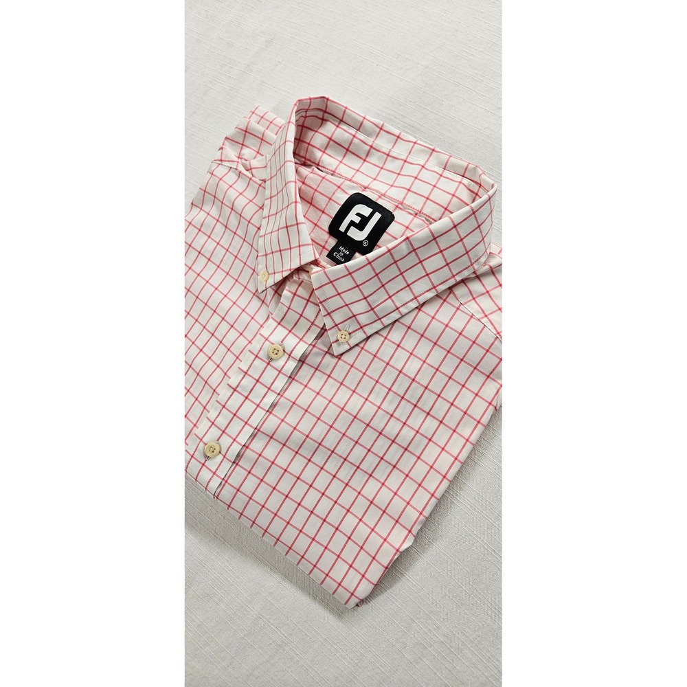 FootJoy Mens XL Pink White Windowpane Check Long Sleeve Button Down Golf Shirt - Picture 7 of 8